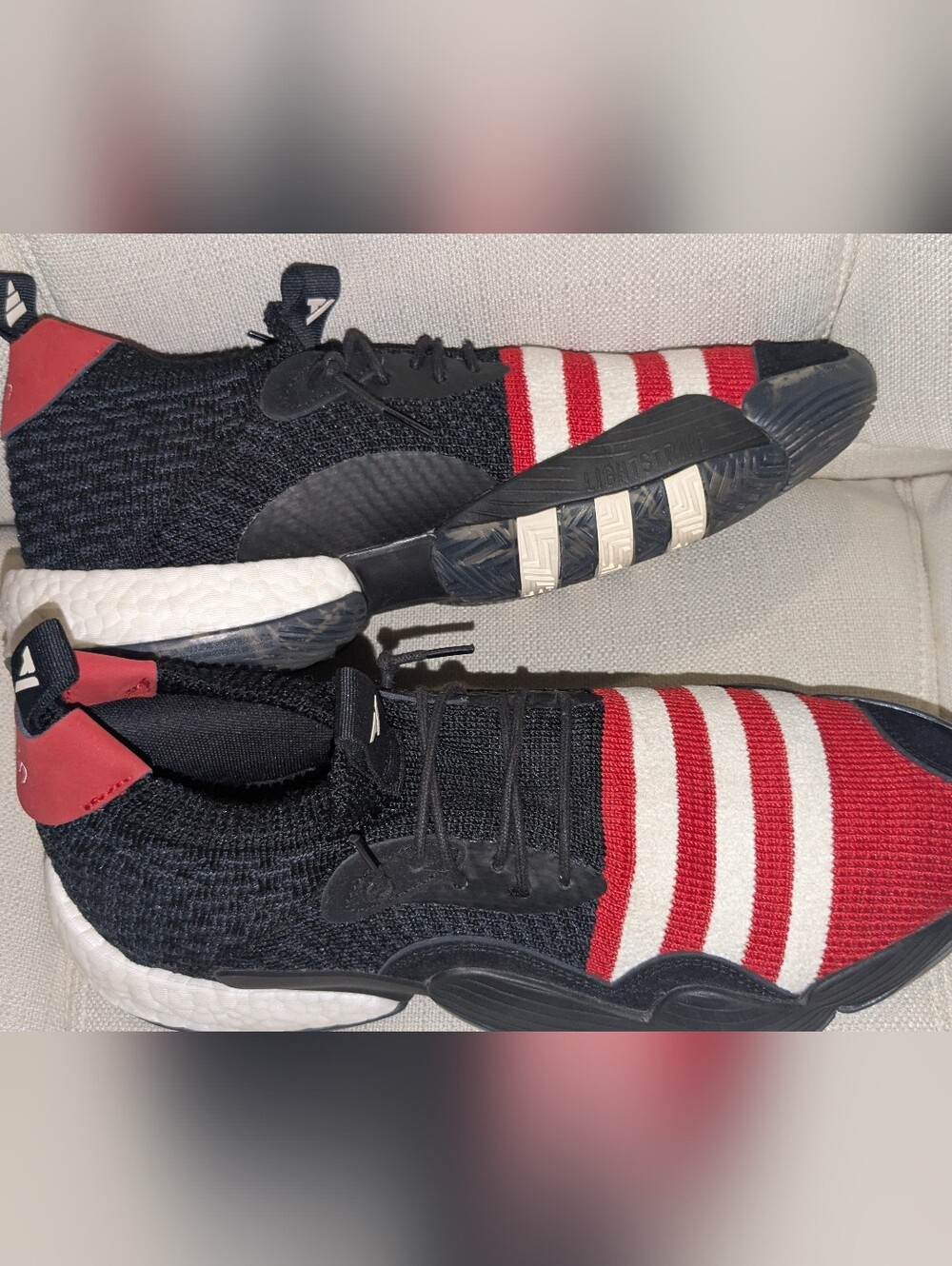 Men's Adidas Black Red White Striped Knit Athletic Socks-Style Sneakers